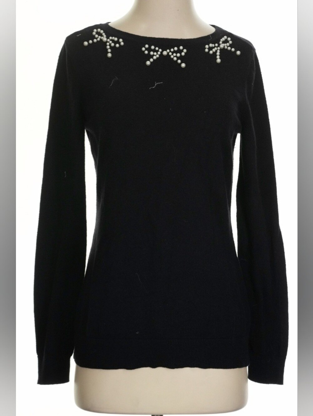 ELLE Black Soft Sweater With Beaded Bows Sz Small